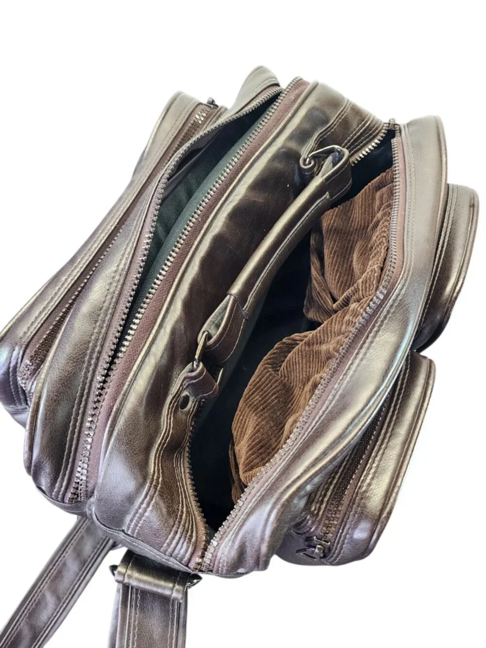 Vintage Diamond CE430 Camera Bag Faux Brown Leather Corduroy Pockets Photography